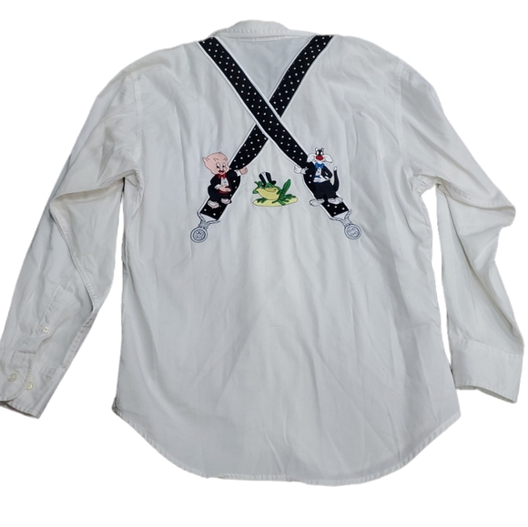 💥50% sale💥Vintage Warner Bros button down suspenders shirt szS #838 - Picture 2 of 6